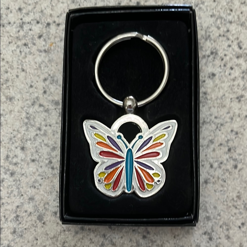 Butterfly keychain with CNA script engraving
